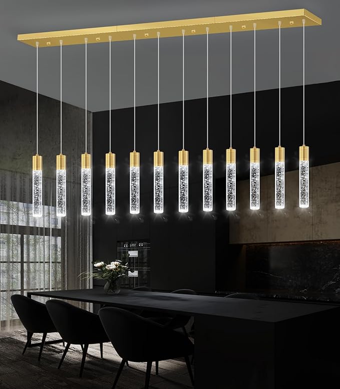 Modern Crystal Chandeliers LED Pendant Light for Kitchen Island Dining Room Entrance Foyer Living Room 6000K Gold