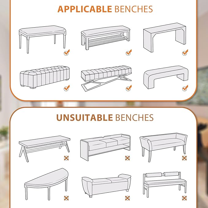 NICEEC Spandex Stretch Dining Bench Cover with Skirt Removable Bench Slipcover Rectangle Washable Bench Cushion Covers for Dining Room Living Room Bedroom Kitchen(Coffee)
