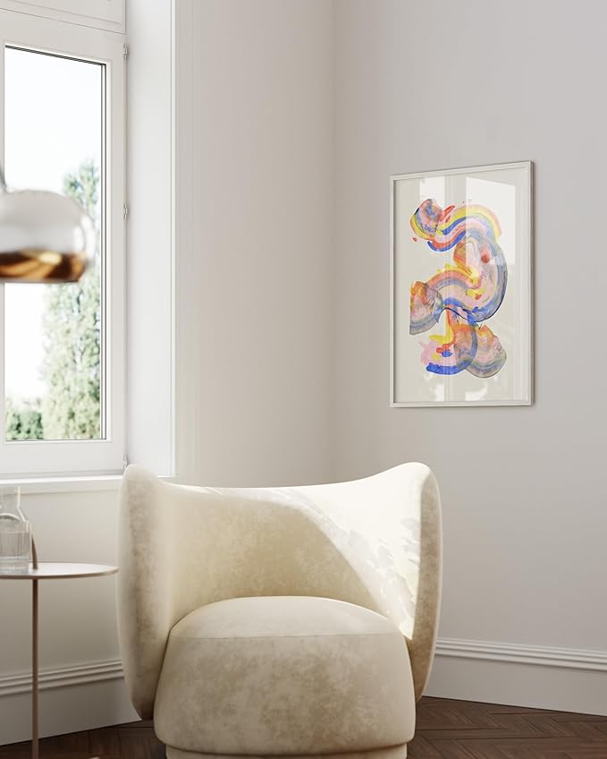 HAUS AND HUES Colorful Abstract Wall Art - Minimalist Retro Picture for Living Room Decor, Red and Pink Modern Wall Art Painting (Abstract Watercolor Swirls, White Frame, 24x36)