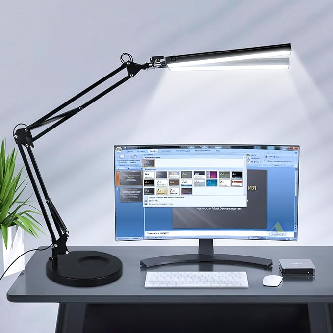2-in-1 LED Desk Lamp, 24W Brightestwith Table Lamp with Clamp, Desk Light with Flexible Swing Arm,3 Color Modes Stepless Dimmable Double Head Architect Desk Lamps for Home Office Workbench Reading