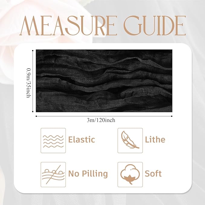Wokceer Cheesecloth Table Runner 3Pack 10FT Black Christmas Boho Gauze Cheese Cloth Table Runner for Party Easter Rustic Sheer Table Runners for Baby Bridal Shower Wedding Table Decor