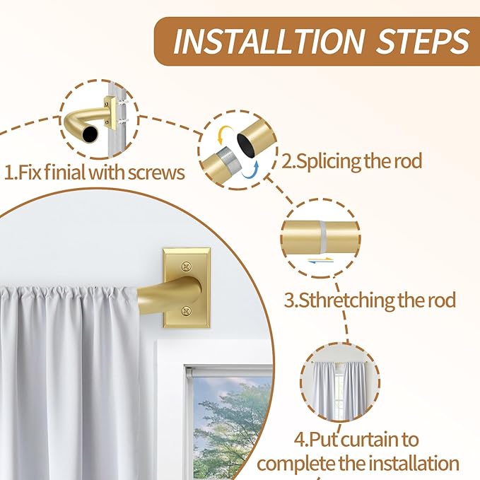 Blackout Curtain Rod, Adjustable Extra Long Curtain Rod for Windows 66 to 152 Inches(5.5-12.7Ft), Wrap Around Heavy Duty Rods, Room Darkening French Return Rod, Gold