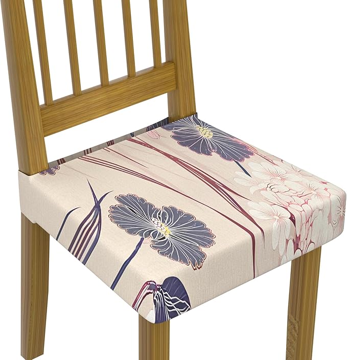 Stretch Dining Chair Seat Covers Set of 2,Dining Chair Slipcovers, Floral Printed Chair Covers,Soft Fabric Washable Upholstered Chair Seat Protector, No Rear Covers for Home Kitchen Dining Room