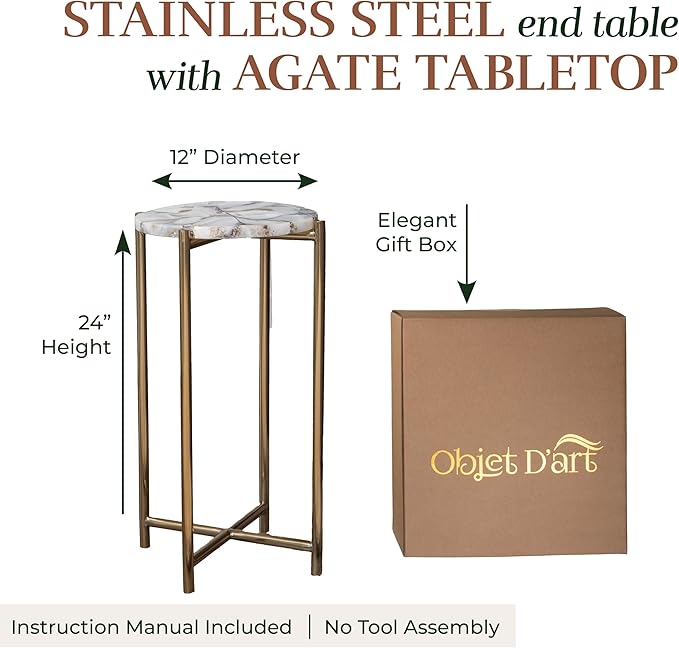 OBJET D'ART Small Round Gold End Tables, Melba, 22'' Height, Vintage Metal Accent, Side, Pedestal, Coctail and Drink Tables for Living Room and Small Spaces