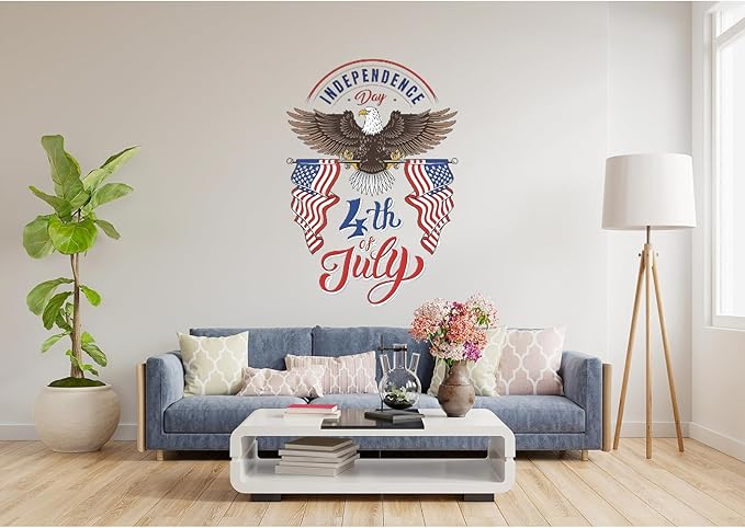 4th of July Wall Stickers Whole Independence Day Wall Decals Patriotic Eagle Star Red White Blue American Flag Removable Window Door Clings for Home Office Decor Party Supplies