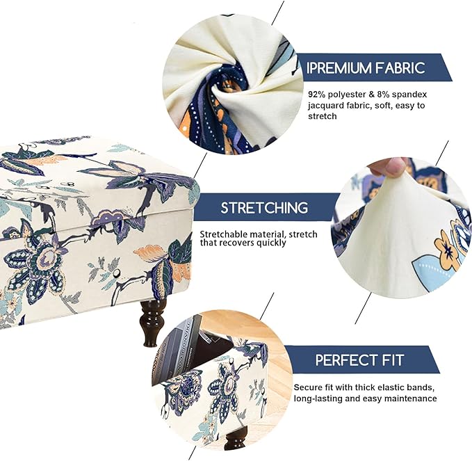 FUANGUI Ottoman Cover Stretch Storage Ottoman Bench Slipcover Jacquard Folding Storage Bench Ottoman Cover Footrest Stool Slipcover Footstool Protector Cover with Elastic Bottom Fit Length,Medium