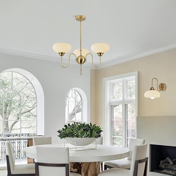 BOKT Gold and White French Chandelier Modern 3 Light Dining Room Chandelier Over Table Vintage Foyer Chandeliers Adjustable