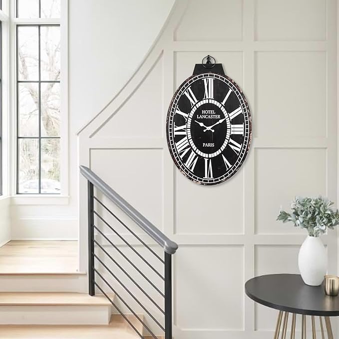 MODE HOME 29-Inch Oval Wall Clock, Stylish France Wall Clock with Large Scale Roman Numerals Perfect for Living Rooms, Dining Room, Entryways