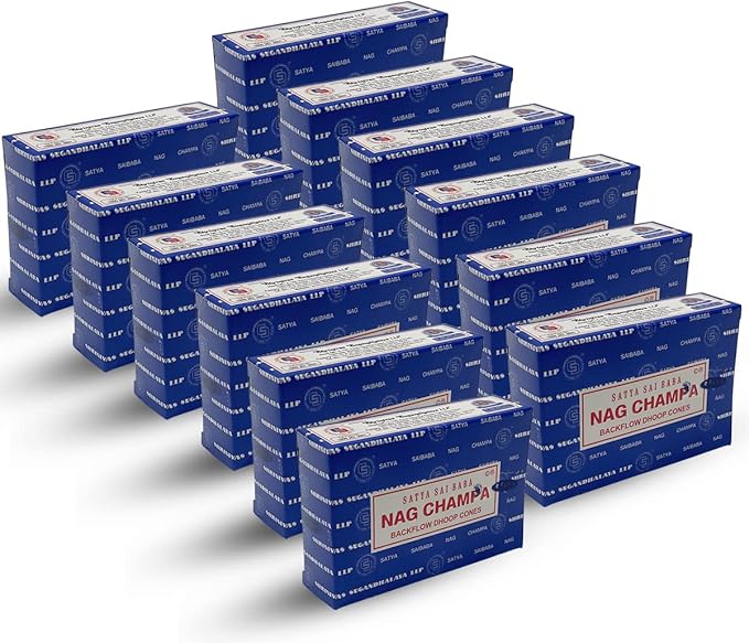 Nag Champa Backflow Incense Cones for Waterfall Aromatic Smoke Fountain Haze Falls and Mat Bundle - Pack of 12