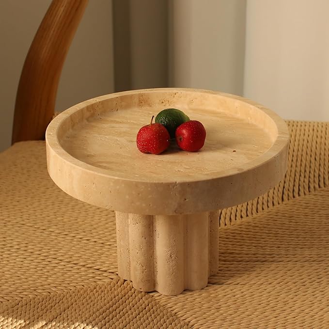 Natural Travertine Tray with Leg, Round 7.1" Vanity Decorative Tray for Countertop Organizer, Catchall Tray for Perfume, Candles, Jewelry Dish