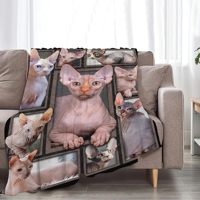 Tijuboni Sphynx Cat Throw Blanket Cat Gifts for Girls Boys Women Men Kids Adults Soft Flannel Fleece Blanket for Couch Sofa Bed Home Decor 40"x50"