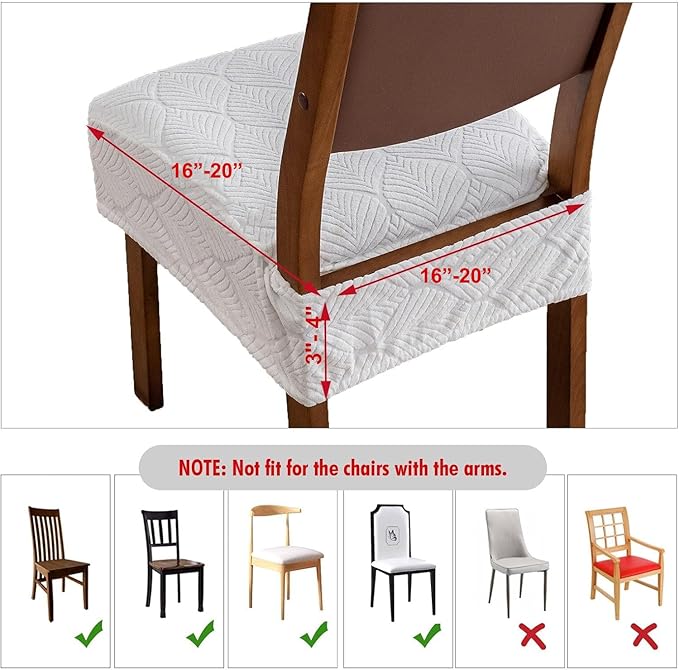 Removable and Washable Seat Covers for Dining Room Chairs Set of 4 - Waterproof Stretch Chair Seat Slipcovers, No Back Covers