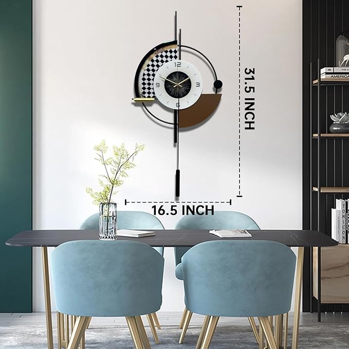 Large Wall Clock,Decorative Wall Clocks with Pendulum,Silent Quality Quartz Clock Battery Operated,Large Clock for Living Room,Kitchen,Home,Bathroom,Bedroom Wall Decor,16.5 * 31.5inch