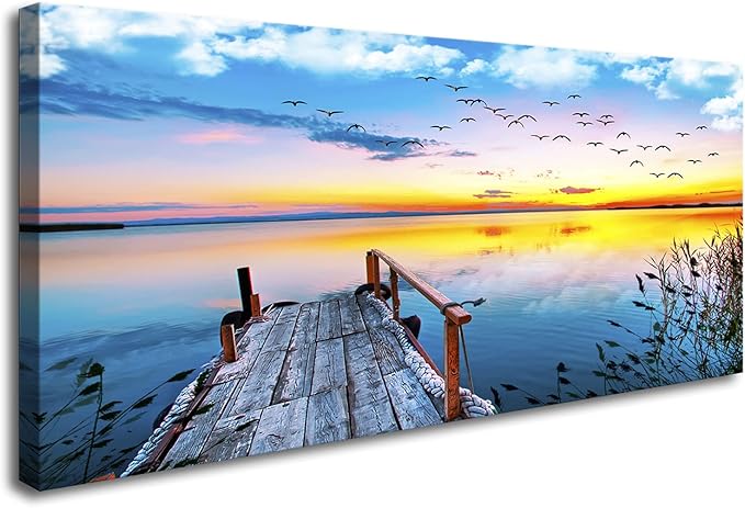 XXMWallArt FC2250 Jetty In The Sunset Lake Wall Art Canvas Prints Painting Nature Pictures Framed Landscape Paintings Canvas Wall Art for Living Room Bedroom Kitchen Home and Office Wall Decor