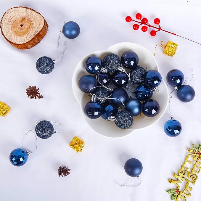 Aitsite 24ct Christmas Tree Ornaments Set 1.57 inches Mini Shatterproof Holiday Ornaments Balls for Christmas Decorations(Navy Blue)