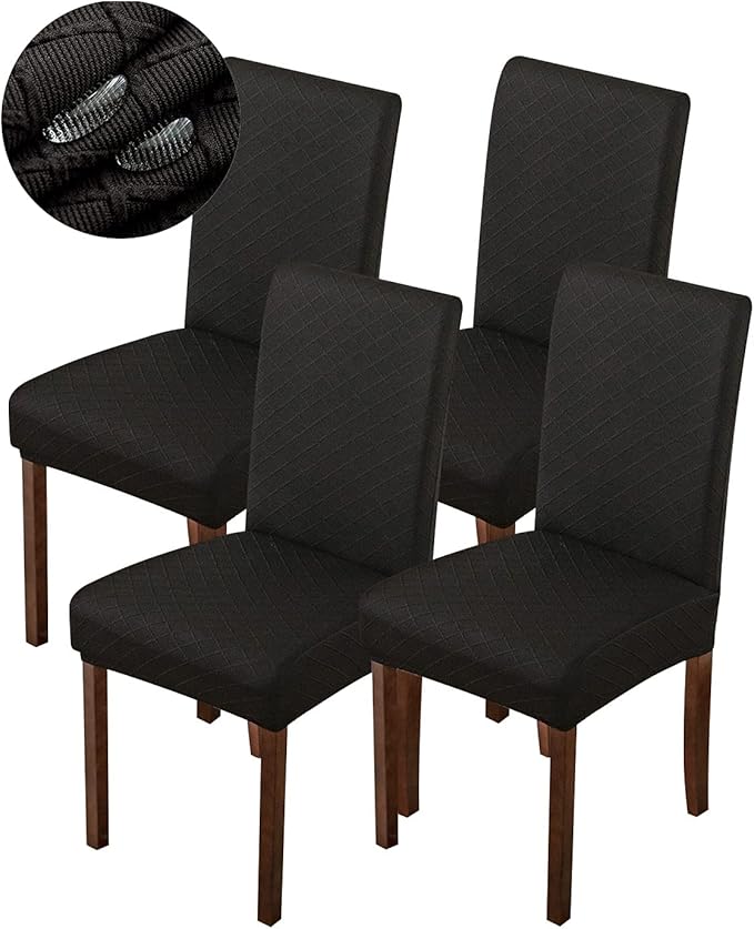 Genina Waterproof Chair Covers for Dining Room Dining Chair Covers Kitchen Parsons Chair Covers (Black, 4 PCS)
