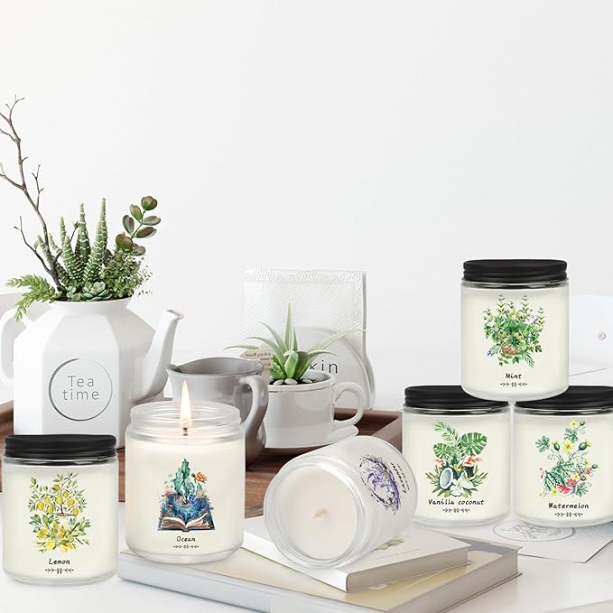 6 Pack Candles for Home Scented, 37.8 oz 300 Hour Long Lasting Candles,Aromatherapy Candles for Women Gifts, Natural Non Toxic Soy Candle Set Lavender/Vanilla Coconut/Lemon/Ocean/Mint/Watermelon