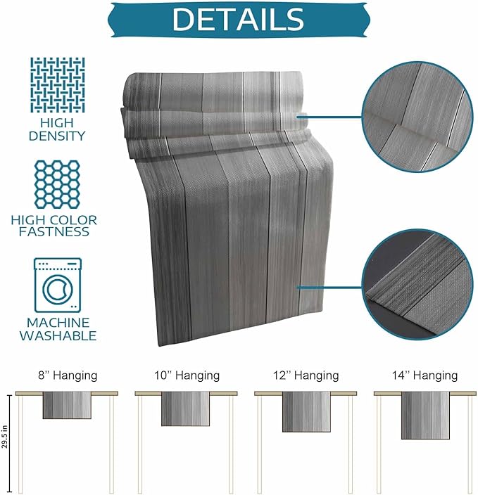Vandarllin Table Runners 13X72 Inches Long, Light Gray Dark Grey,Cotton Linen Farmhouse Retro Rustic Barn Wood Texture Tablecloths Non-Slip Party Table Decorations for Kitchen,Home,Dining,Outdoor,