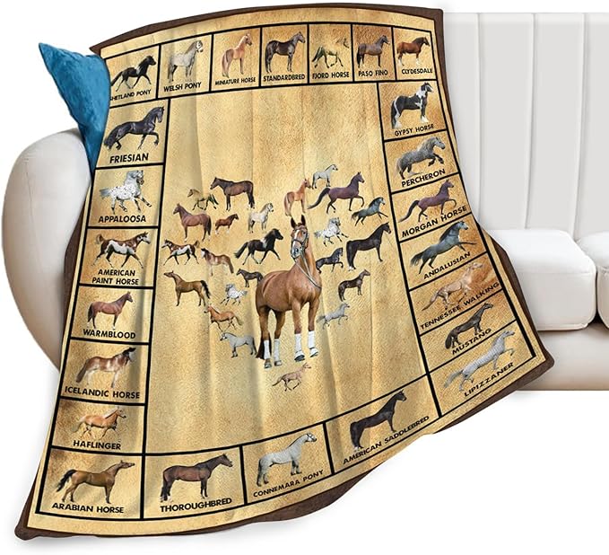Tijuboni Horses Throw Blanket Horse Gifts for Girls Boys Women Men Kids Adults Soft Flannel Fleece Blanket for Couch Sofa Bed Home Decor 50"x60"