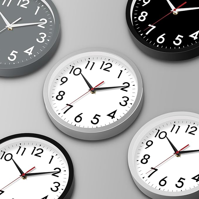 Wall Clock Small Analog 8 Inch Silent Non Ticking Battery Operated Modern Simple Decorative for Kitchen Office Bedroom Bathroom Living Room(Black)