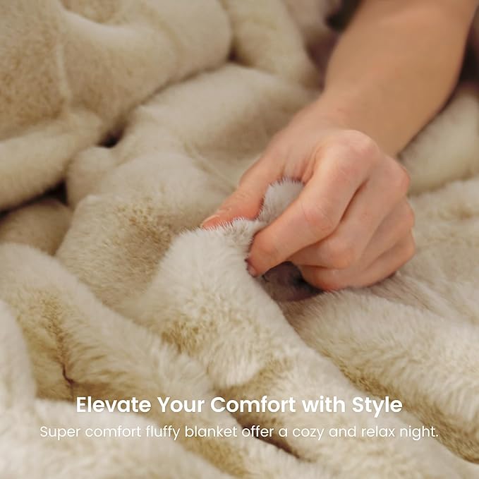 Cozy Bliss Fluffy Faux Fur Throw Blanket for Couch,Warm Cozy Soft Beige Throw Blankets for Sofa Bed Living Room,50x60 Inches