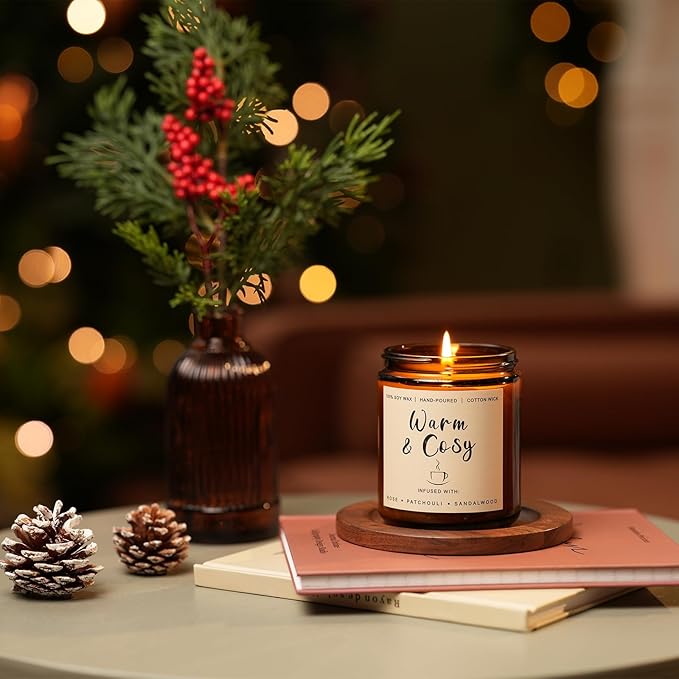 Christmas Scented Candle Gift Set for Women – 4 Pack Winter Soy Candles with Apple Cinnamon, Fir Balsam, Mulled Cider, Sandalwood – Holiday Gifts for Her, Home Décor