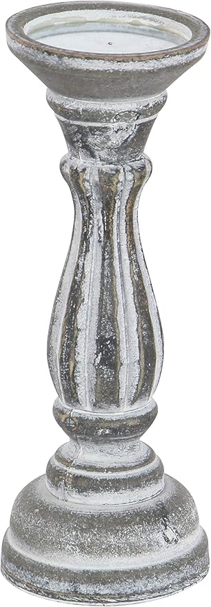 Deco 79 Wooden Decorative Candle Holder Distressed Turned Candle Stand, Set of 3 Candlestick Holder 15", 13", 11"H, Gray
