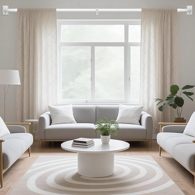 White Curtain Rods 2 Pack, Heavy Duty Wrap Around Curtain Rod for Windows 48 to 84 Inch, 1" Adjustable Decorative Blackout Curved Drapery Pole, Modern Room Darkening Rod, Window Treatment Rods