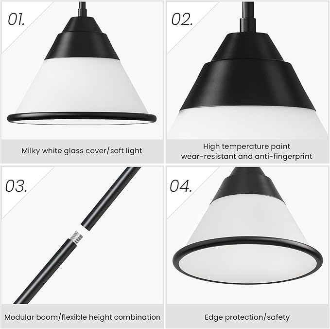 9.4" Black Pendant Light, Adjustable Hanging Light Fixture with Milk Glass Shade, Vintage Farmhouse Kitchen Island Lighting for Dining Room, Hallway, Entryway