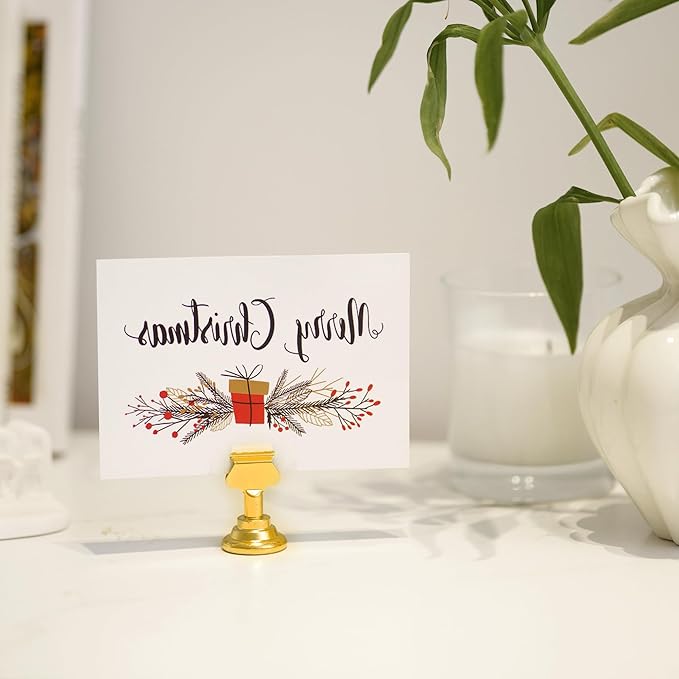 ERYTLLY 36 PK Place Card Holders 1.7 inches Table Card Holder Steel Card Holders for Weddings,Birthdays,Photos, Memo Notes, Restaurants (Gold 36PK)
