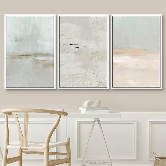 SIGNWIN Framed Canvas Print Wall Art Set Pastel Grunge Watercolor Landscape Shapes Abstract Illustrations Modern Art Decorative Nordic Chic Calm for Living Room, Bedroom, Office - 24"x36"x3 White