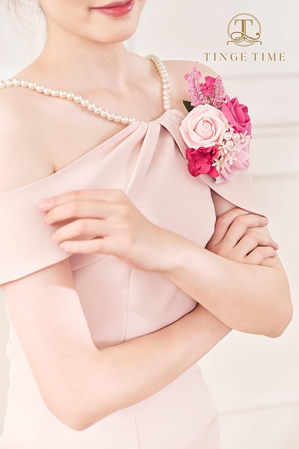 TINGE TIME Artificial Shoulder Corsages Flowers, Set of 2, Mother of The Bride Floral Corsage for Wedding Ceremony Anniversary Formal Dinner Party (Hot Pink)