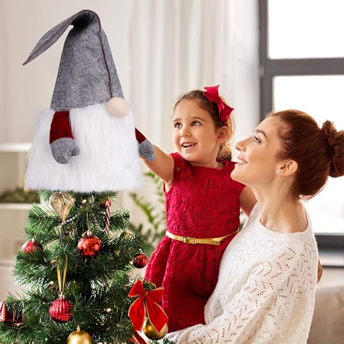D-FantiX Gnome Christmas Tree Topper, 25 Inch Large Swedish Tomte Gnome Christmas Ornaments Santa Gnomes Plush Scandinavian Christmas Decorations Holiday Home Décor Grey