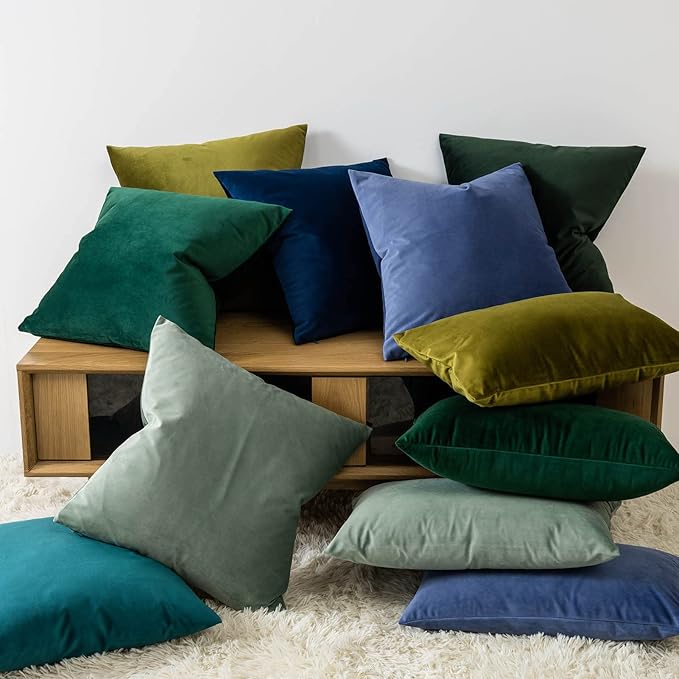 JUSPURBET Sage Velvet Throw Pillow Covers 18x18 inch Set of 2 for Living Room Couch Sofa Bedroom Decorative Square Solid Soft Cushion Cases with Invisible Zipper