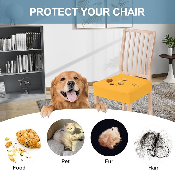 Smiry Stretch Jacquard Seat Covers for Dining Room Chairs Set of 4, Removable Washable Chair Seat Protector Slipcovers, No Rear Covers, Mustard Yellow