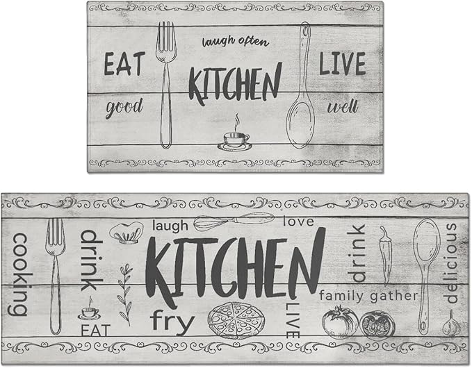 Kitchen Rugs Sets of 2 - Non Slip Washable Microfiber Kitchen Rug, Farmhouse Country Kitchens Rugs and Mats for Decor, Sink, Stove, Laundry, Machine Washable,（17"x 48"+17"x 24"）