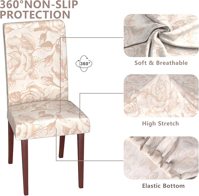 Stretch Dining Chair Covers Set of 6,Floral Print Chair Covers,Soft Removable Washable,Pet Friendly Furniture Protector,Universal Chair Slipcovers for Home, Kitchen,Ceremony Dining Room Seat