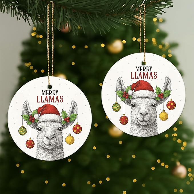 Llama Christmas Ornament 2025 – Funny Merry Llamas Ornament, Cute Xmas Tree Decoration for Animal Lovers