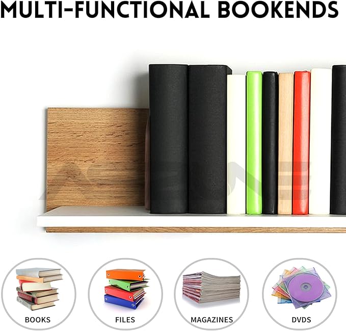 Book Ends, 1Pairs Walnut Heavy Duty Bookends, Holds Heavy Books, Non-Skid, Perfect for Office Desk