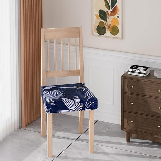 Stretch Dining Chair Seat Covers Set of 6,Dining Chair Slipcovers, Floral Printed Chair Covers,Soft Fabric Washable Upholstered Chair Seat Protector, No Rear Covers for Home Kitchen Dining Room