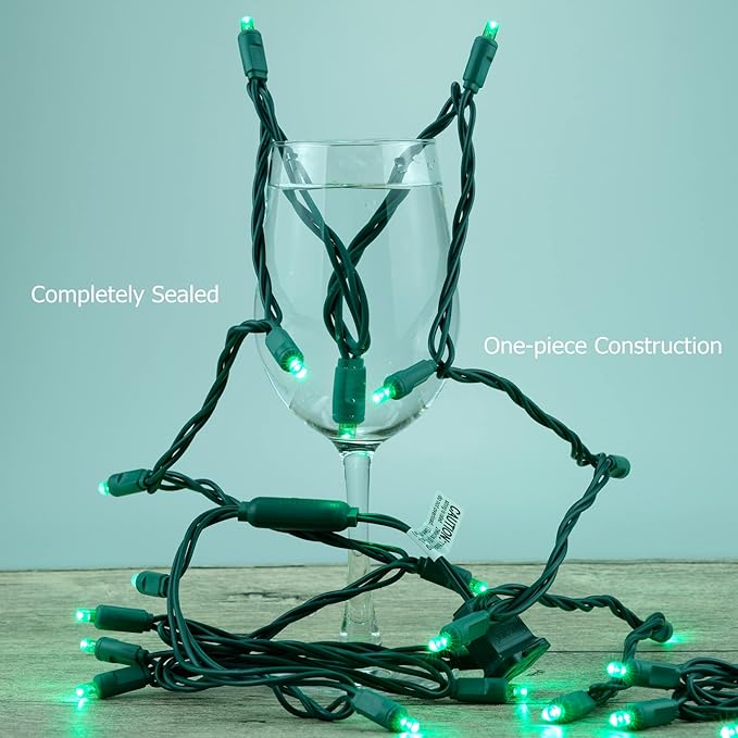 YULETIME Green 5MM LED Christmas Lights, 33 ft 100 Count 4" Spacing One-Piece High Waterproof Wide Angle UL Certified String Light (Green)