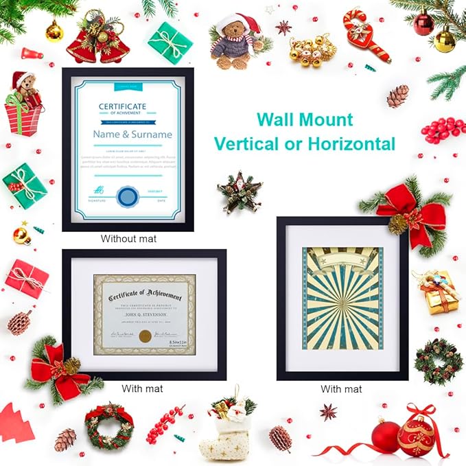 RPJC Document Frame Certificate Frames Made of Solid Wood High Definition Glass and Display Diplomas 8.5x11 with Mat or 11x14 Inch Without Mat Picture Frame Black