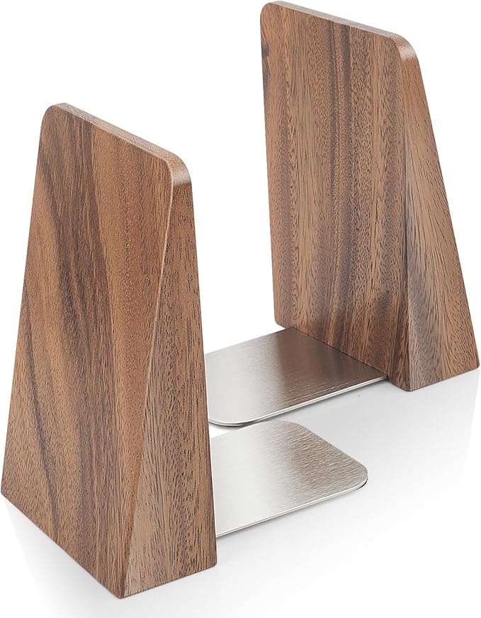 Walnut Book Ends Heavy Duty Handmade Bookends for Shelves Book Ends Decorative to Hold Heavy Books (Walnut Wood Small)