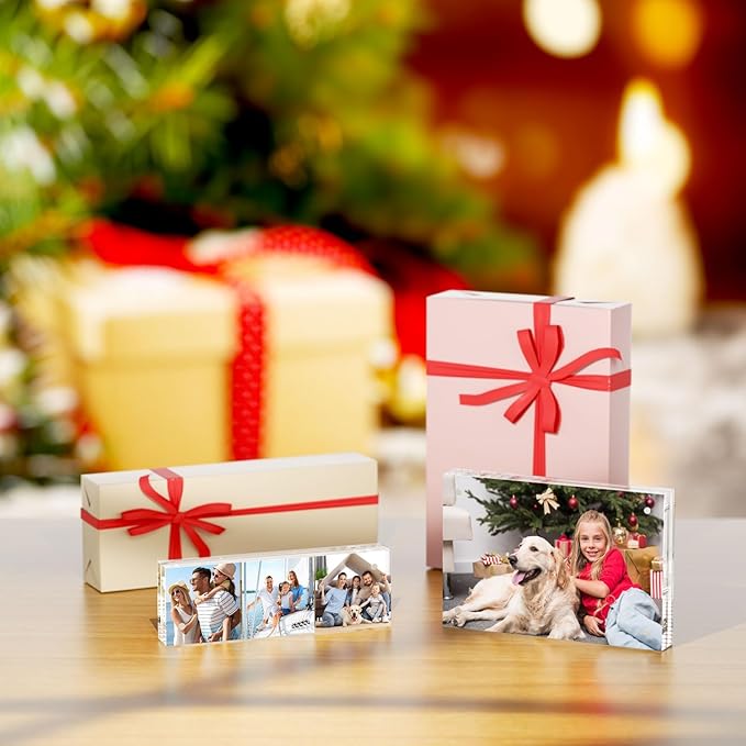 AITEE 5x5 Acrylic Picture Frames 3 Pack, 20% Thicker Block, Clear Picture Frames Freestanding Double Sided Magnetic Acrylic Lucite Frameless Transparent Square Frame Gift for Desktop Display