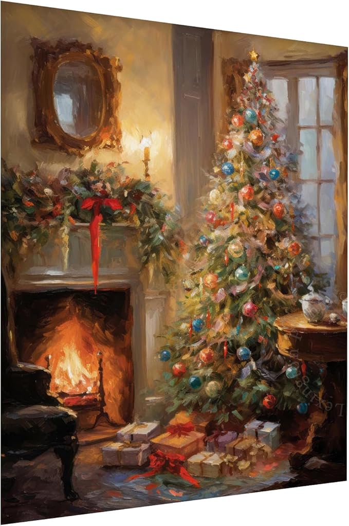 Christmas Tree Oil Paint Living Room Wall Art, Cottagecore Decor, 12x16inch Unframed