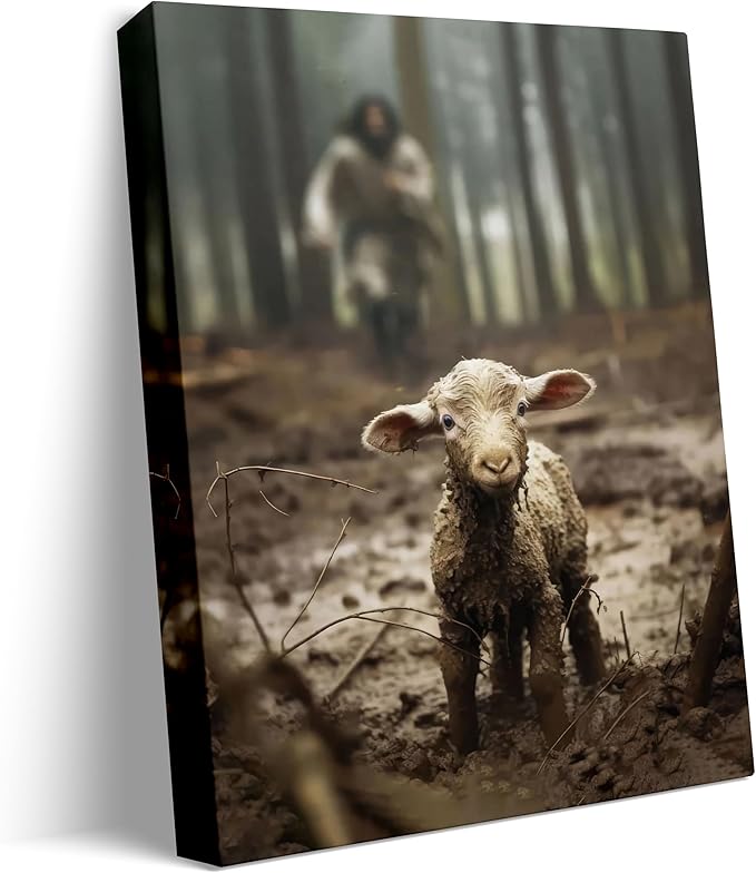 Jesus and Lamb Canvas Wall Art Jesus Running After Lost Lamb Picture Wall Art Canvas Print Christian Home Decor 24x30 inch