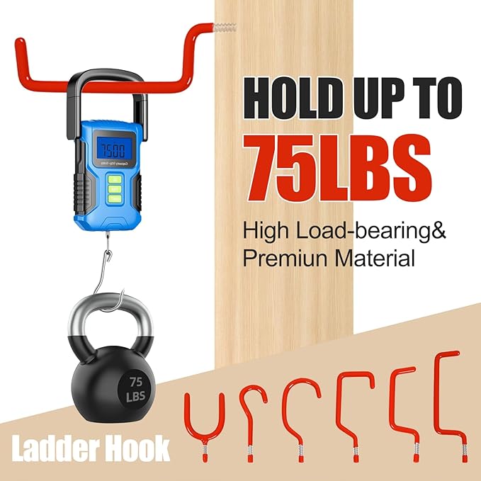 Garage Hooks Heavy Duty, 12-Pack Mixed Utility Garage Hooks, Wall Mounted Steel Tool Hangers for Garage Wall Organizer, Hold Ladders Tools Bikes (Red, 6 Type & 12 Pack)