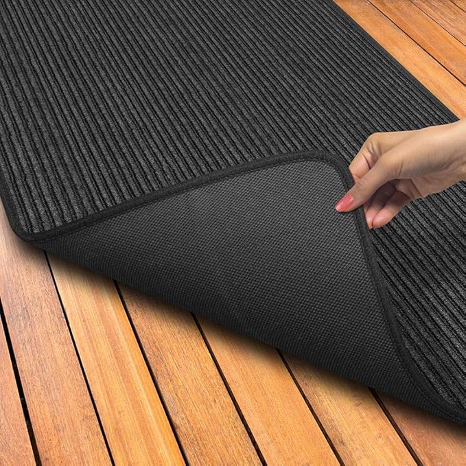 House, Home and More Indoor Outdoor Double-Ribbed Carpet Runner with Skid-Resistant Rubber Backing - Smokey Black - 3 Feet x 20 Feet