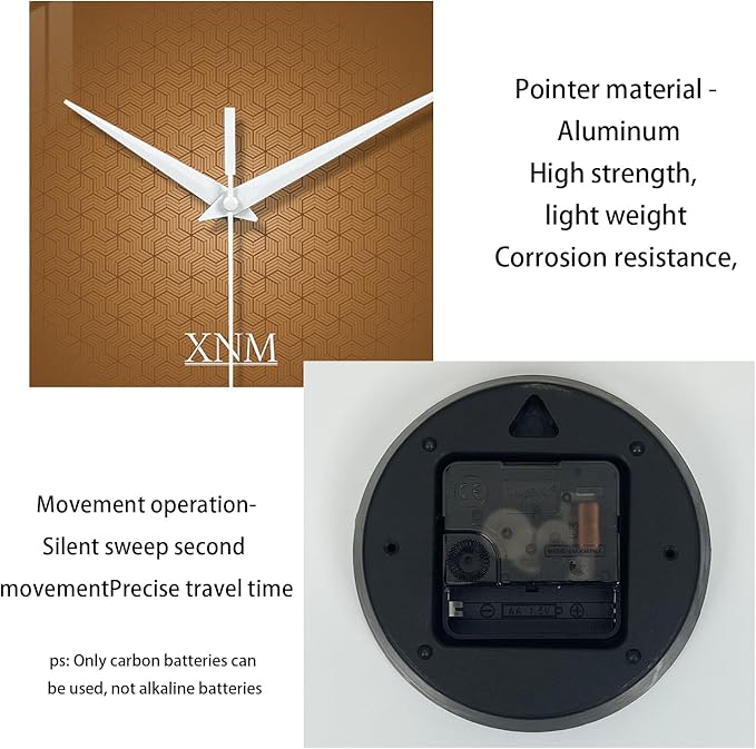 XNM Kitchen Wall Clocks Battery Operated 14 Inch Round Brown Simple Wall Clock Modern Glass Minimalist Wall Clock Silent
