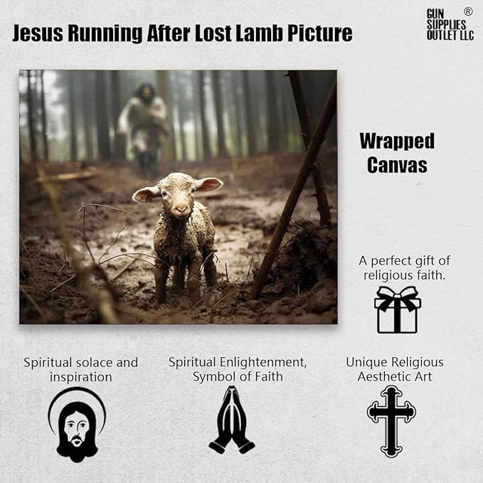 Jesus and Lamb Canvas Wall Art Jesus Running After Lost Lamb Picture Wall Art Canvas Print Christian Home Decor 20x16 inch